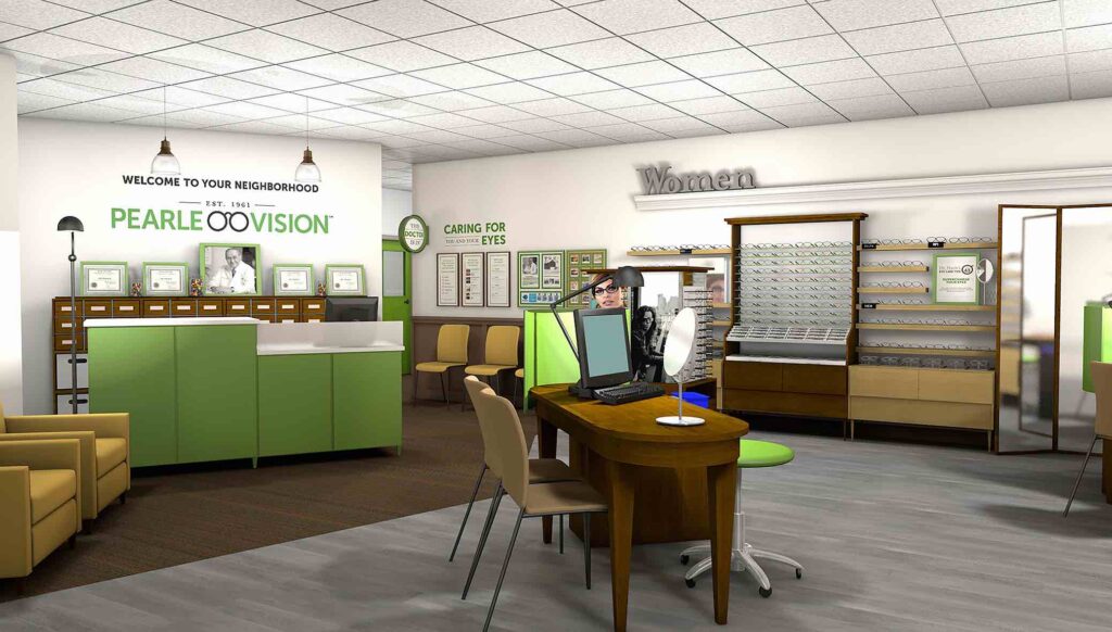 A rendering of the inside of a Pearle Vision location
