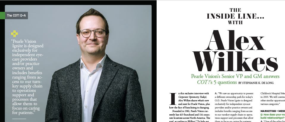 Alex Wilkes image and magazine layout shot from Corporate Optometry Today! Interview